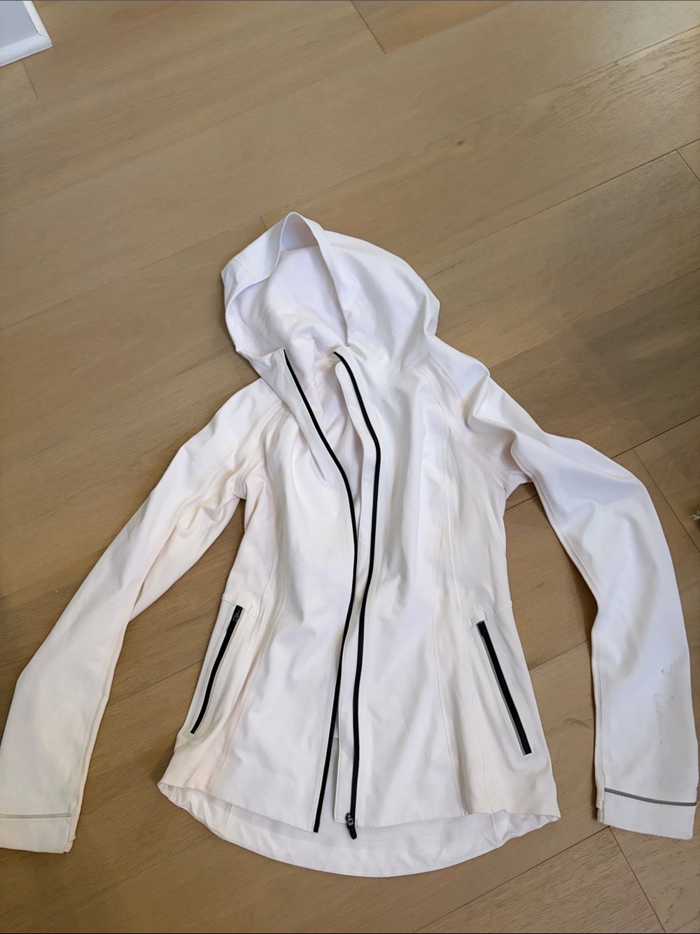 lululemon athletica White Hooded Jacket with Black Trim